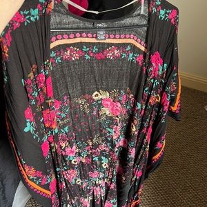 Black kimono with colorful flowers